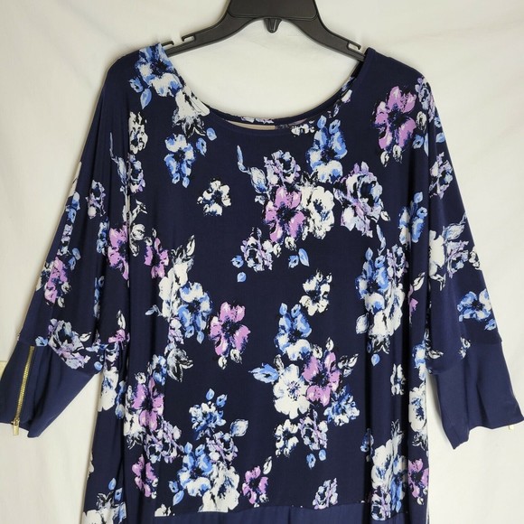 Woman Within Shirt Dress Multicolor Floral Print Sleeve Zip Detail Large 18/20 - Picture 2 of 7